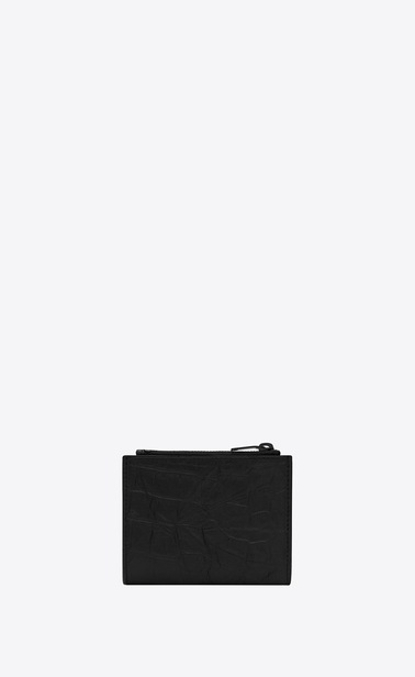 SAINT LAURENT Monogram SLG Man Monogram zippered business card holder in black crocodile embossed leather b_V4